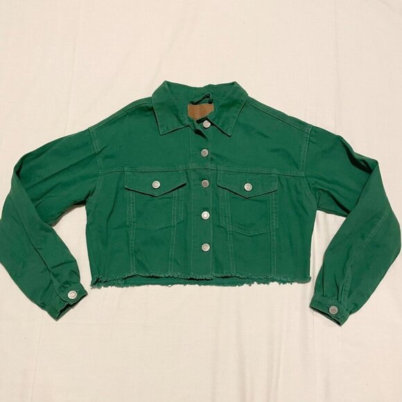 Bluenotes Crop Denim Jean Jacket Green Womens Size XS - Picture 1 of 16